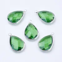Silver Color Plated Brass Glass Teardrop Pendants