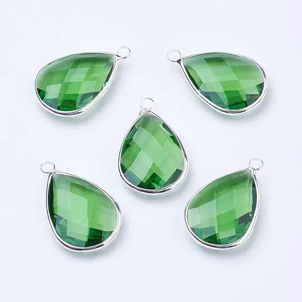 Silver Color Plated Brass Glass Teardrop Pendants