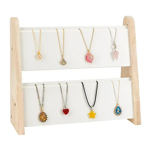 2-Layer Bamboo Slant Back Necklace Organizer Display Stands