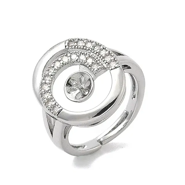 Brass Micro Pave Cubic Zirconia Adjustable Cup Peg Ring Settings