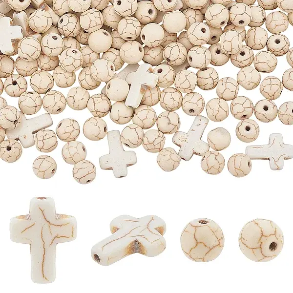 280Pcs 2 Styles Dyed Synthetic Turquoise Beads