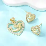Brass Micro Pave Cubic Zirconia Pendant & Stud Earrings Sets for Women