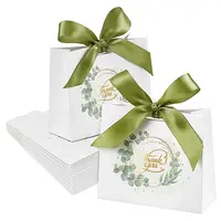 80Pcs Gold Stamping Thank You Paper Gift Bags with Olive Drab Polyester Ribbon