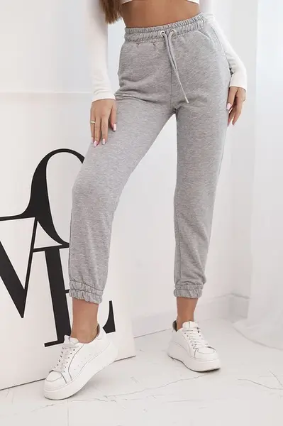 Kesi Dámske bavlnené nohavice s gumou v páse šedé