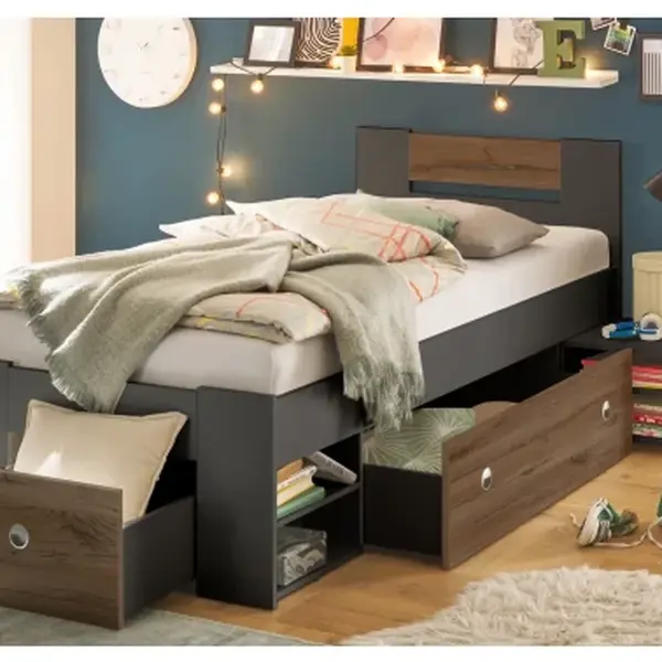 Postel s nočním stolkem Stefan 90x200 cm,  dub flagstaff/grafit