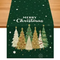 Lněný vánoční běhoun STARLIT TREES 33x180 cm, zelený
