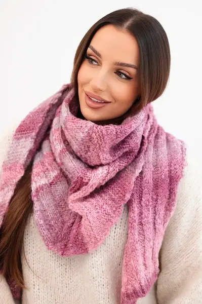 Kesi Dámský měkký a teplý vlněný šátek v barevných pruzích KN19 tmavě růžový