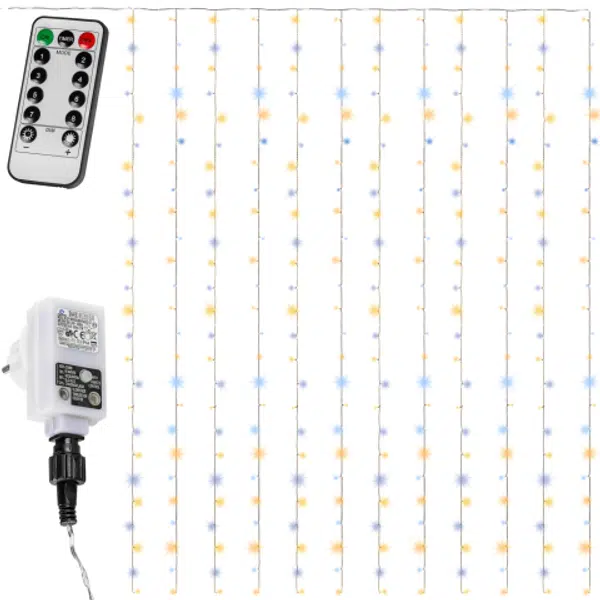 Vánoční osvětlení - světelný závěs - 3x3 m studená/teplá bílá 300 LED - VOLTRONIC
