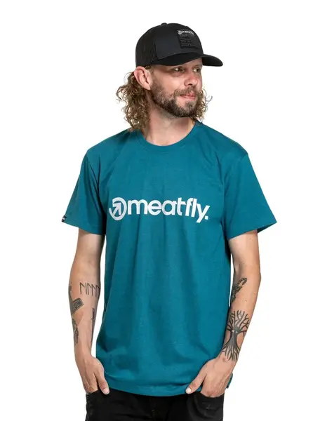 Meatfly pánské tričko MF Logo Petrol Heather | Modrá | Velikost XL