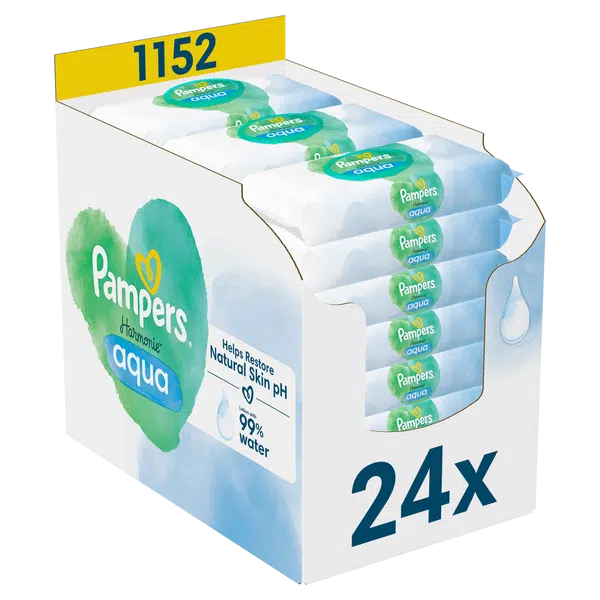 PAMPERS Harmonie Aqua Plastic Free Vlhčené ubrousky 24 x 48 ks