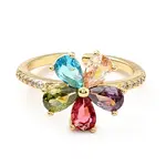 Colorful Cubic Zirconia Flower Open Ring