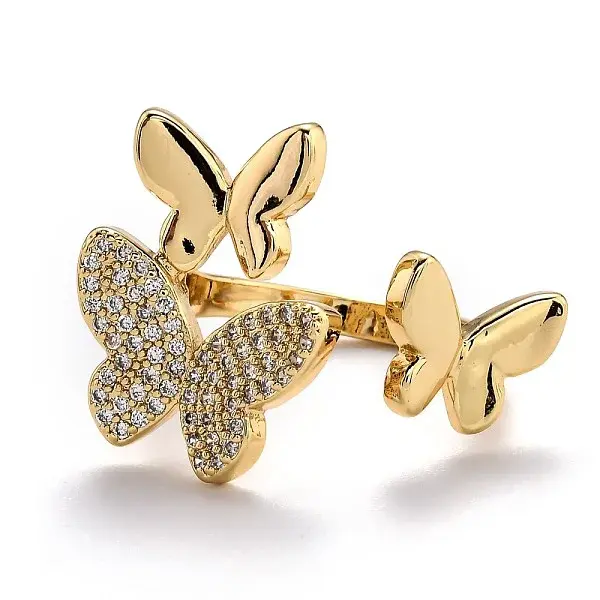 Brass Micro Pave Clear Cubic Zirconia Cuff Rings