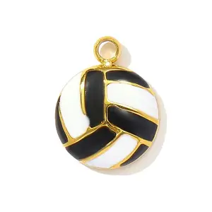 Volleyball Charms 304 Stainless Steel Enamel Pendants