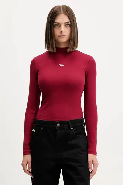 Tričko s dlouhým rukávem Guess Jeans vínová barva, s pologolfem, W5BP23 KA0H1