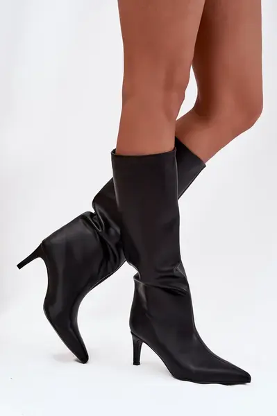 Boto Dámské nazouvací zateplené kozačky na podpatku černé olivové