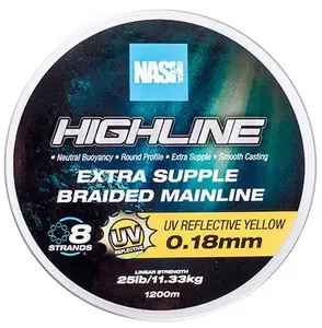 Nash splétaná šňůra highline extra supple braid uv yellow 1200 m - 0,18 mm 11,33 kg