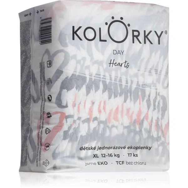 Kolorky Day Hearts jednorázové EKO pleny velikost XL 12-16 Kg 17 ks
