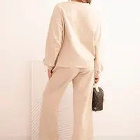 Polski Dámsky bavlnený komplet so širokými nohavicami a dlhým rukávom béžový