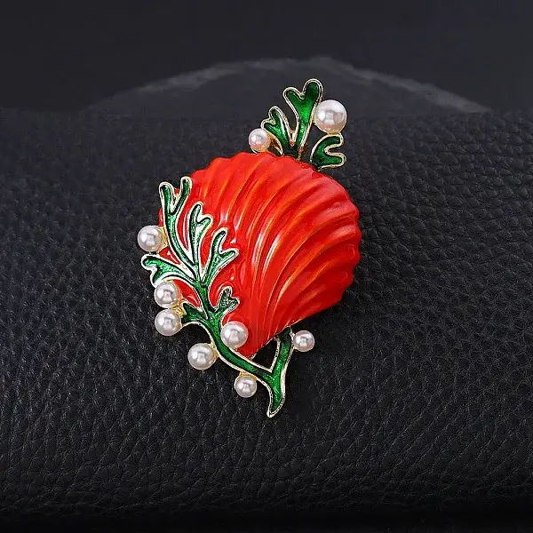 Enamel Plastic Pearl Brooch
