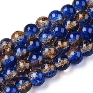 Two-Tone Crackle Baking Paint Transparent Glass Beads Strands