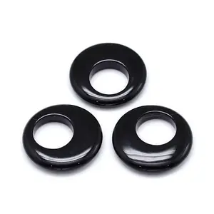 Natural Dyed & Heated Black Agate Flat Round Pendants