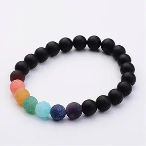 Natural Dyed & Heated Black Agate & Gemstone Beads Stretch Bracelets