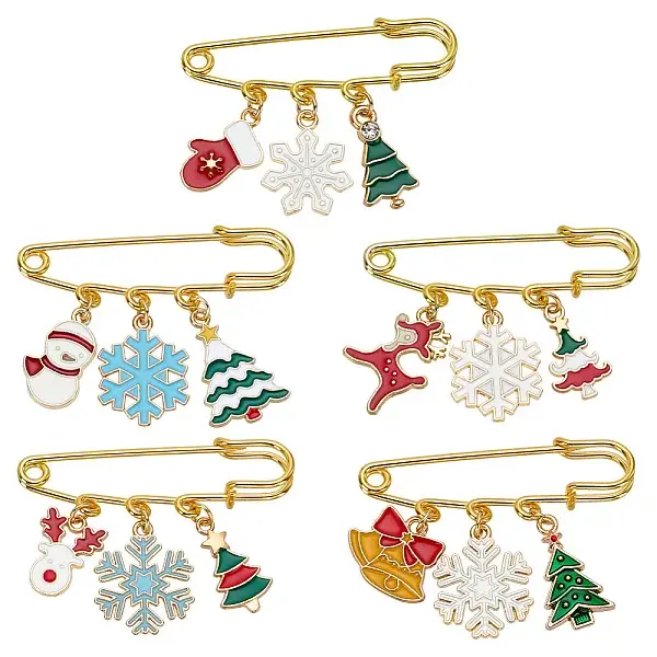 5Pcs Christmas Theme Iron Brooches