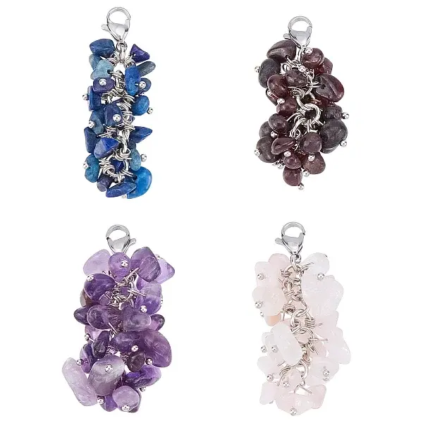 4Pcs 4 Style Natural Chip Gemstone Pendant Decorations