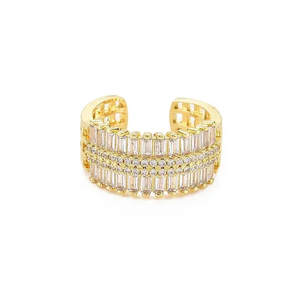 Brass Micro Pave Cubic Zirconia Cuff Rings for Women