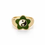 Rack Plating Light Gold Alloy Enamel Wide Band Rings