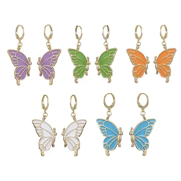Alloy Enamel Dangle Leverback Earrings