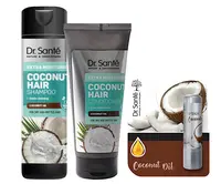 Sada pro hydrataci křehkých vlasů Dr. Santé Coconut + balzám na rty zdarma + dárek zdarma