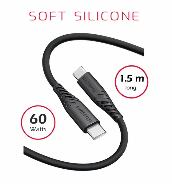 Swissten Soft Silicone USB-C/USB-C 1,5m, 60W černá