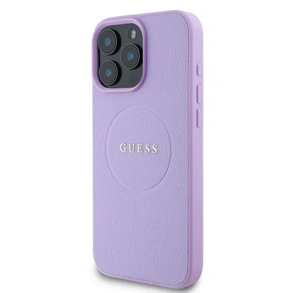 Zadní kryt Guess PU Grained Classic Logo MagSafe pro Apple iPhone 16 Pro Max, fialová