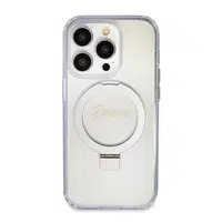 Zadní kryt Guess IML Ring Stand Glitter MagSafe pro Apple iPhone 15 Pro, transparentní