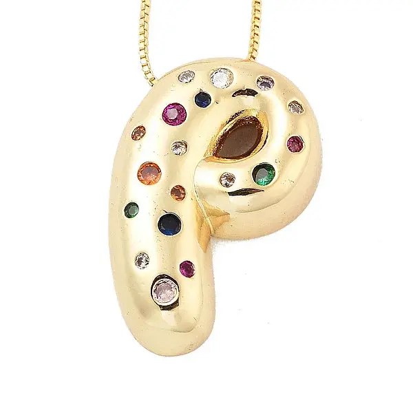 Brass Micro Pave Cubic Zirconia Letter Pendant Necklaces