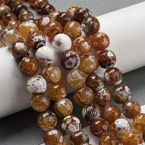 Faceted Natural Fire Crackle Agate Beads Strands