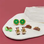 4 Pairs Snowman & Christmas Hat & Wreath Printed Wood Stud Earrings