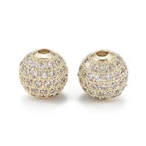 Brass Micro Pave Clear Cubic Zirconia Beads
