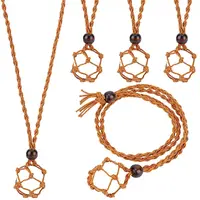 6Pcs Adjustable Waxed Cord Macrame Pouch Empty Stone Holder Necklace Making