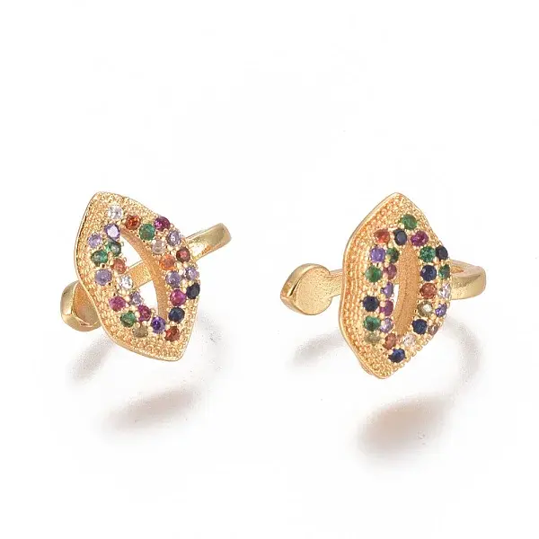 Golden Plated Brass Micro Pave Cubic Zirconia Cuff Earrings