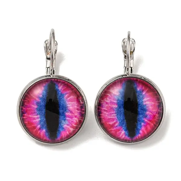 Dragon Eye Glass Leverback Earrings with Brass Earring Pins