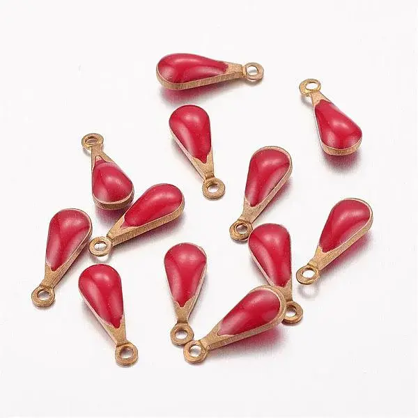 Antique Golden Plated Brass Enamel Teardrop Charms