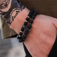 Fashion Retro Black Matte Bracelet Set with Zircon Crown