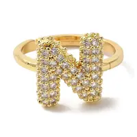 Rack Plating Letter Brass Micro Pave Clear Cubic Zirconia Adjustable Rings for Women