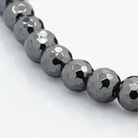 Faceted Round Non-magnetic Synthetic Hematite Beads Strands