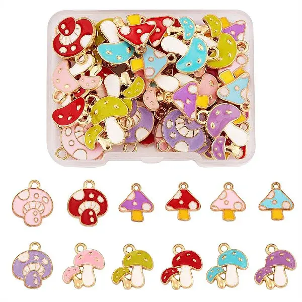 48Pcs 12 Style Autumn Theme Alloy Enamel Charms