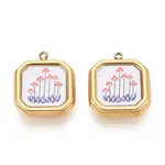 Printed Style 304 Stainless Steel Square with Flower Pendants