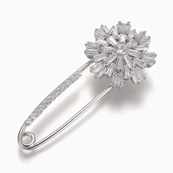 Brass Micro Pave Cubic Zirconia Safety Brooch