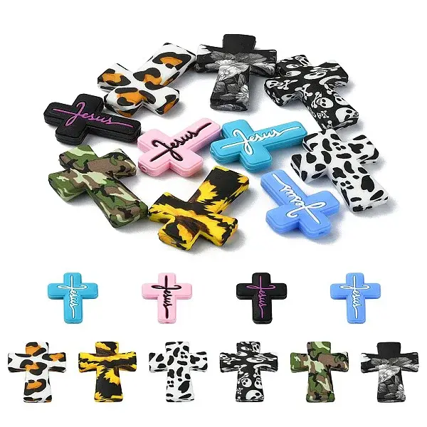 10Pcs 10 Styles Cross Silicone Focal Beads